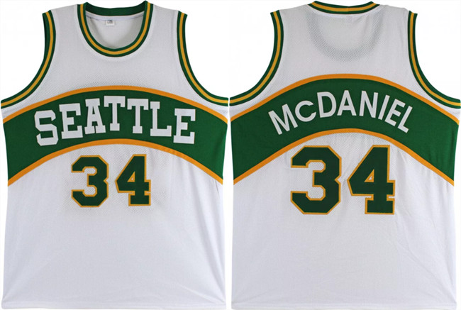 Men's White Seattle Supersonics #34 Xavier McDaniel Stitched Basketball Jersey